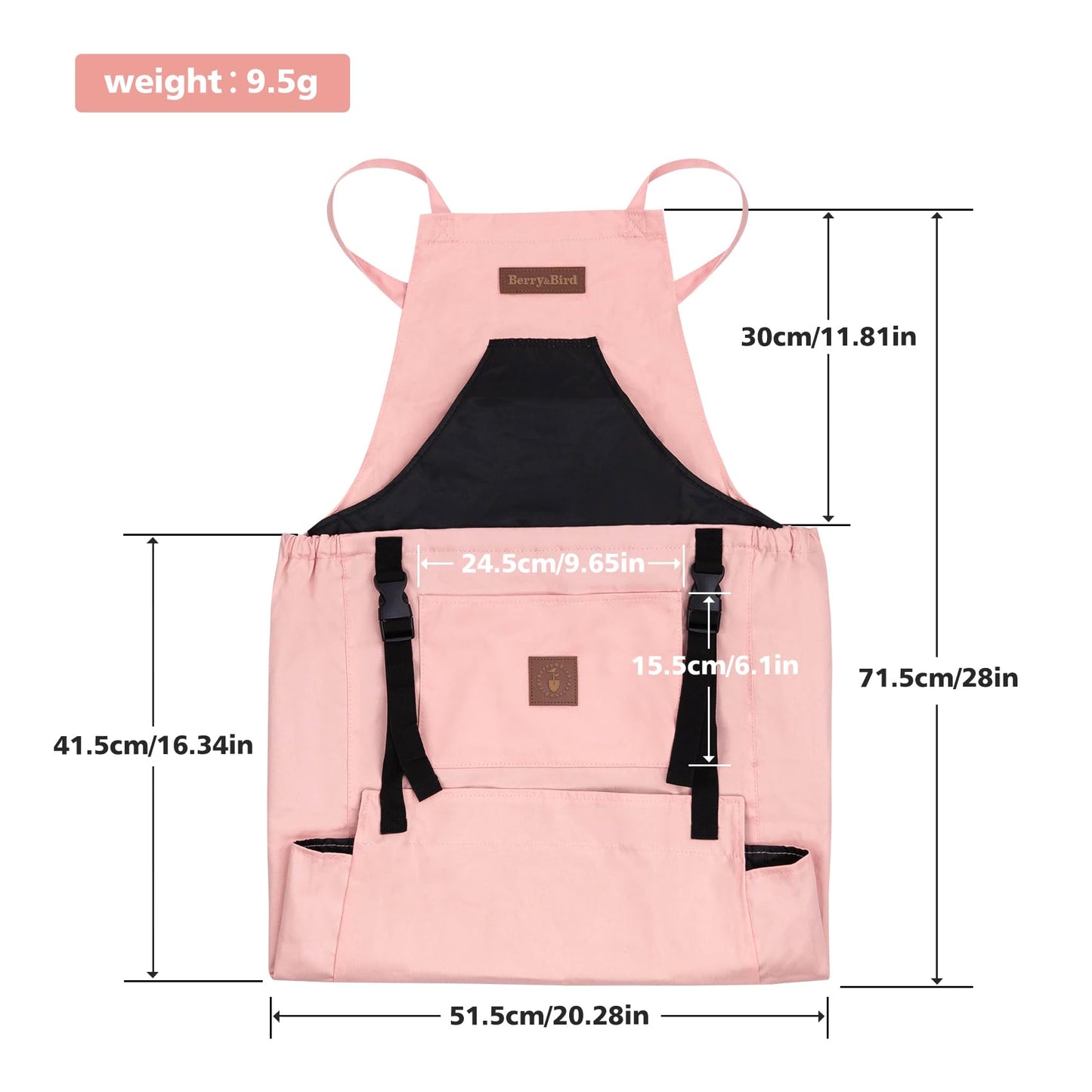 Berry&Bird Harvest Apron, Canvas Gardening Apron with Pockets and Harvesting Pouch Waterproof Harvesting Apron (Pink)