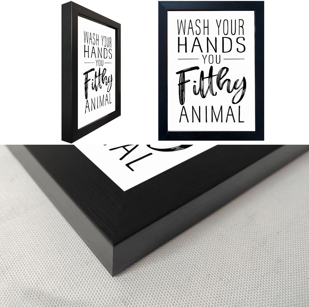 Bathroom Quotes Wall Decor, Black and White Bathroom Wall Art, Toilet Decor Signs Small Black Framed Canvas Art for Kid's Washroom