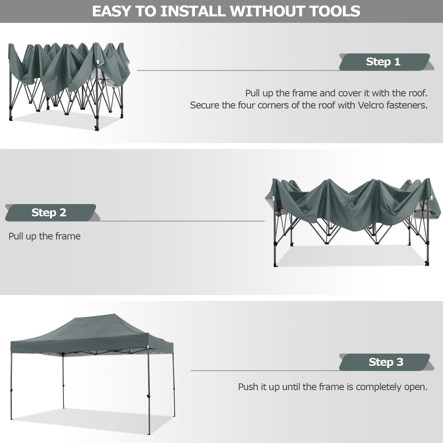 COBIZI 10x15 Heavy Duty Pop up Canopy Tent with 4 sidewalls, Commercial Outdoor Tents for Parties,Backyard Event, Wedding, All Season Waterproof Event Shelter with Carry Bag, Gray(Frame Thickened)