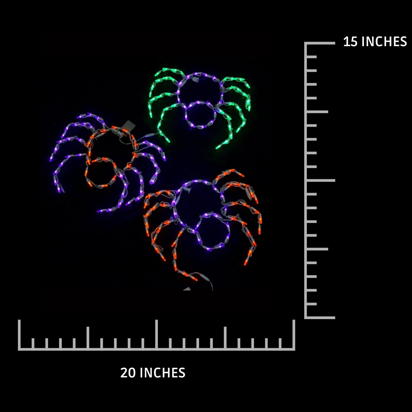 Holiday Bright Lights Small Spiders 3-Pack 15" H x 20" W LED Lighted Outdoor Halloween Décor Green, Orange, Purple Lights