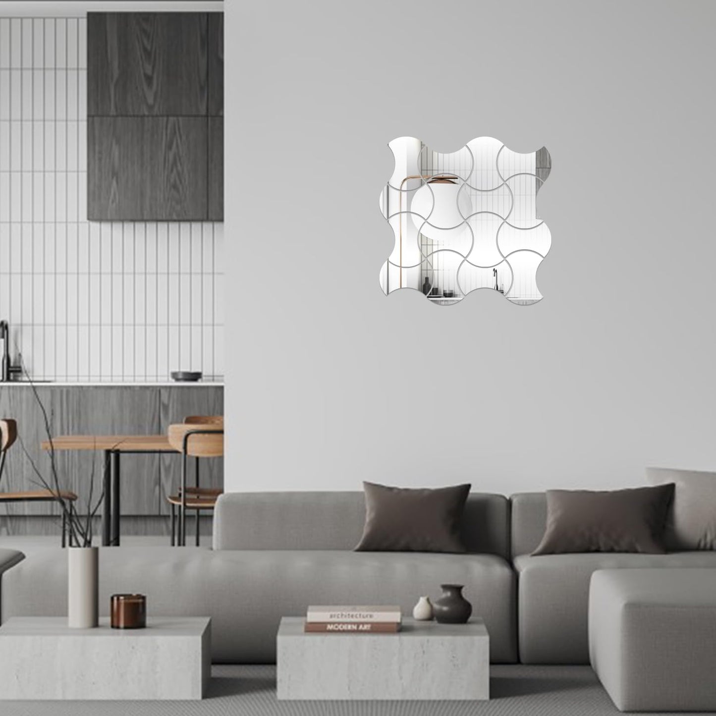 Mulaibdin 16 pcs Acrylic Silver Mirror Wall Stickers, Removable Mirror Stickers with Adhesive Art Decal, Wall Decor Stickers for DIY Home Living Room Bathroom Bedroom Background Decor