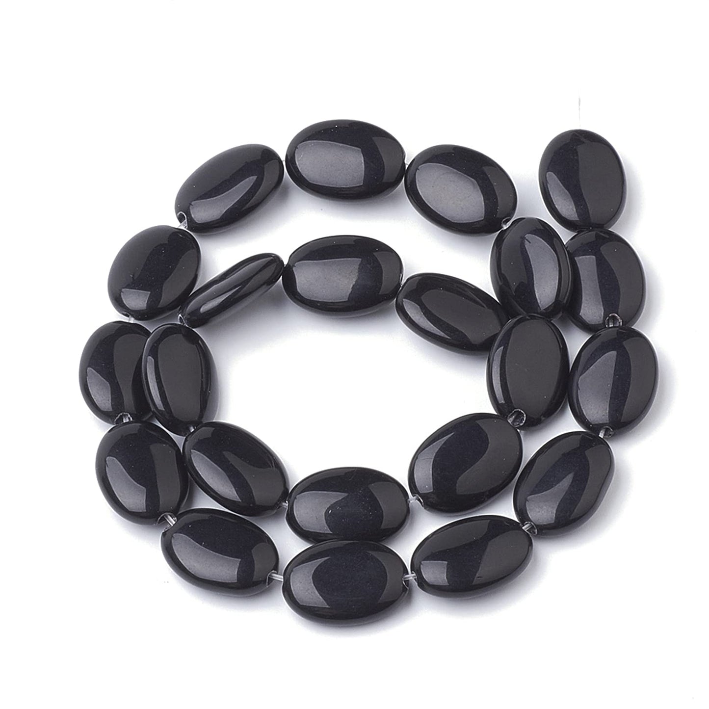 Fashewelry 20pcs Natural Black Stone Beads Flat Oval Healing Crystal Loose Gemstone Beads 18~18.5x13mm for Jewelry Necklace Bracelet Earring Craft, 15.7 Inch