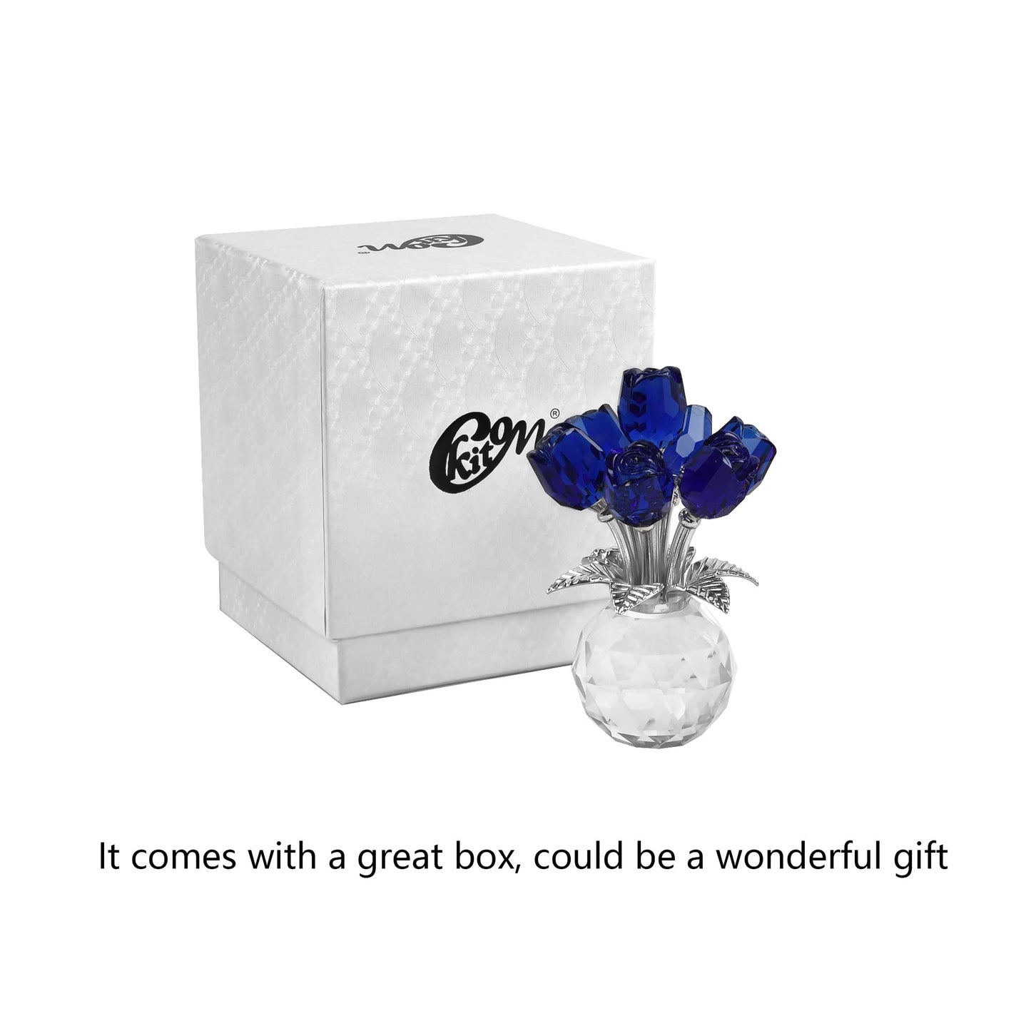 Kitcom Crystal Rose Blue Flower Figurine, Rose Gifts for Mom Wife Girlfriend Grandma, Crystal Flower Collectible Ornament Valentine's Day Mother's Day Thanksgiving Christmas Anniversary Birthday Gifts