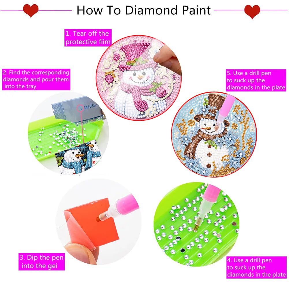 Apcufir 8 Pcs Christmas Diamond Painting Coasters Kits with Holder,DIY Snowman Diamond Art Coaster Kits for Adults & Kids,Paint with Diamonds Coasters Craft Supplies for Holiday Decor Gifts
