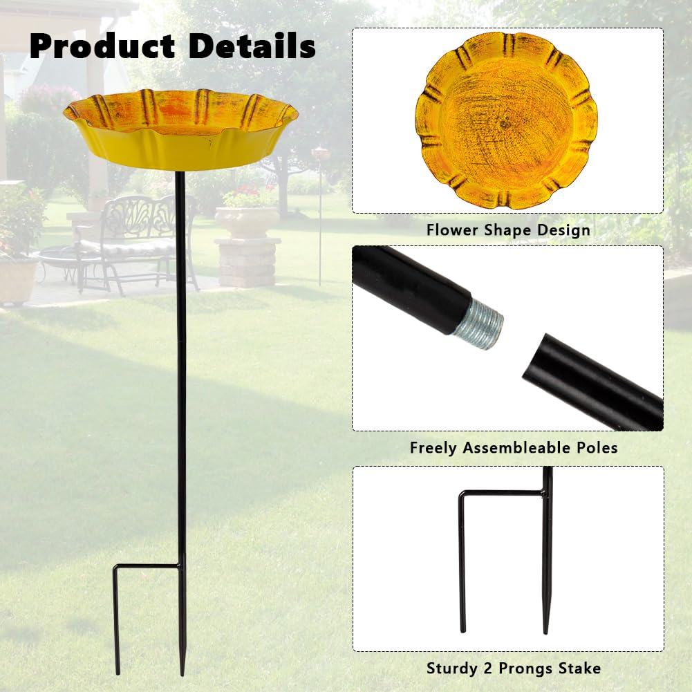 DREAMSOUL 2 PCS Bird Bath with Stake, Metal Bird Baths for Outdoors Garden Birdbath for Yard Garden Lawn Decor (Red & Yellow)