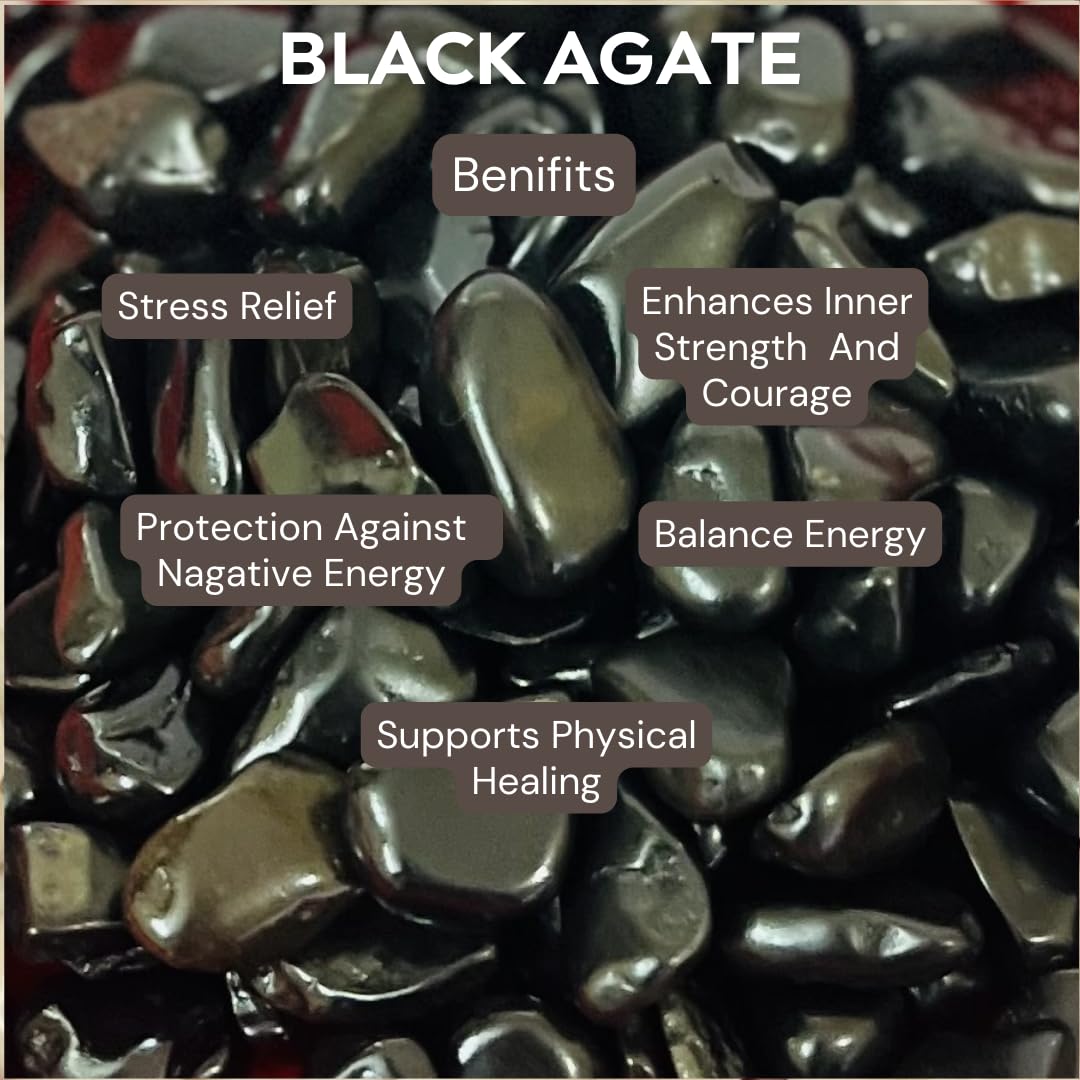 Indian Consigners Natural Crushed Polished Tumbled Gem Stone Chips, Decoration & Healing Crystals (Black Agate)