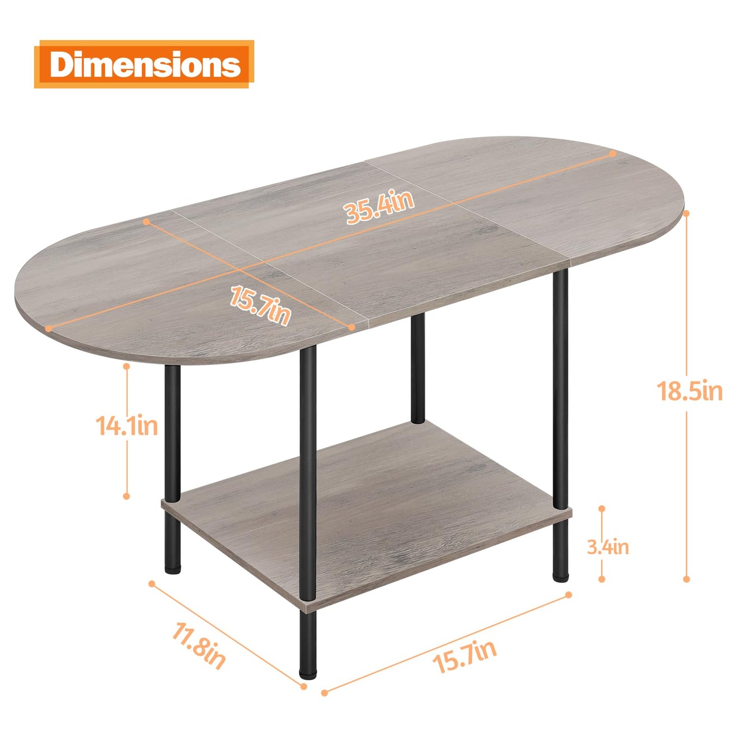 Shinoske Coffee Tables for Living Room,2-Tier Small Oval Center Table Industrial Modern Style Coffee Tables with Storage Shelf and Wood Tabletop for Small Space,Home Office,Rustic Grey