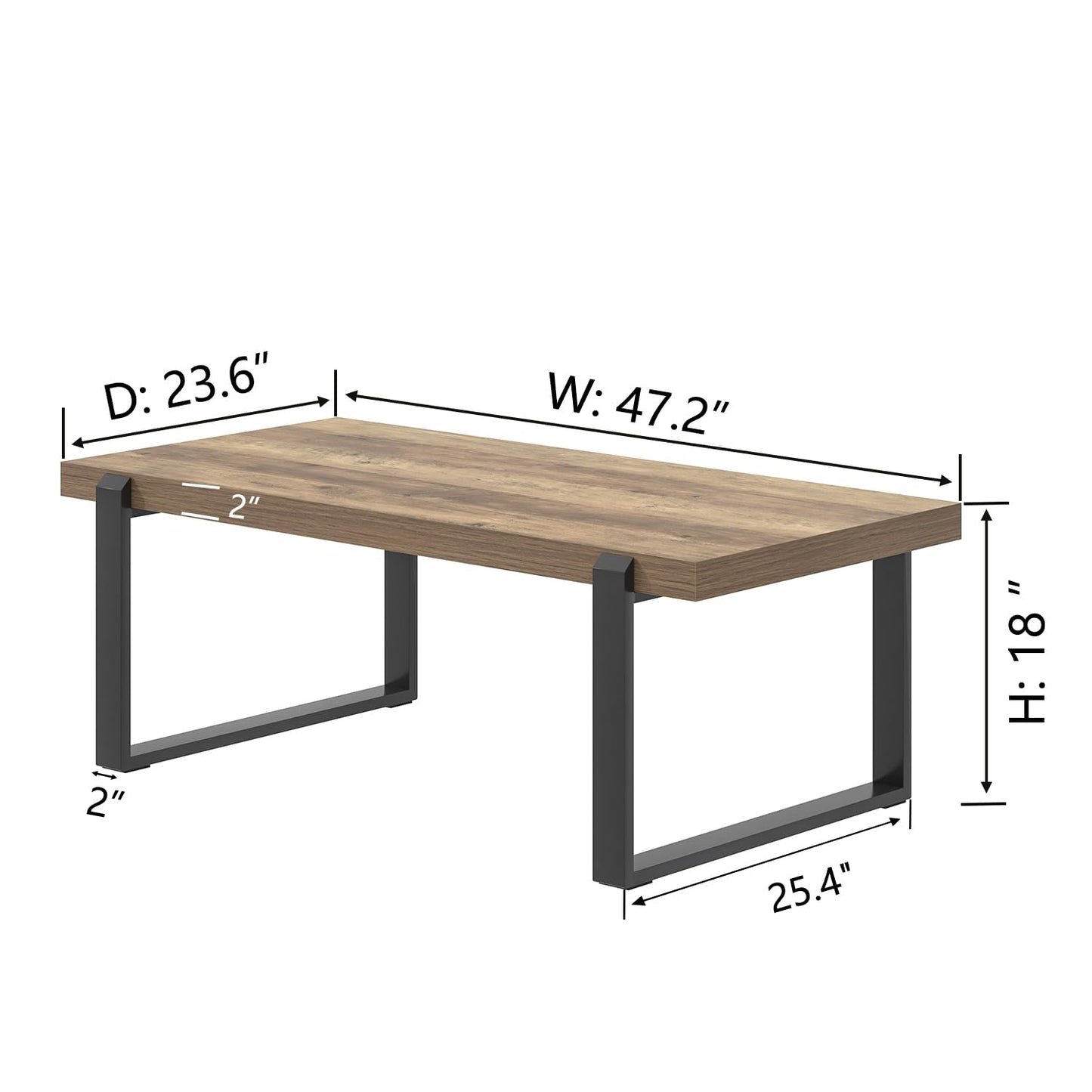 FOLUBAN Rustic Coffee Table, Modern Wood and Metal Industrial Center Table for Living Room, 47 Inch Oak
