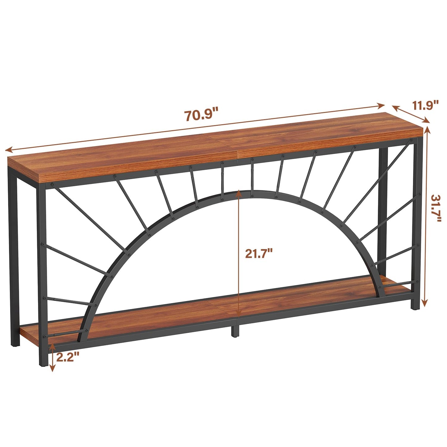 70.9 Inch Console Table, Extra Long Industrial Sofa Tables, 2-Tier Behind Couch Table, Foyer Tables for Entryway, Hallway, Living Room, Unique Design