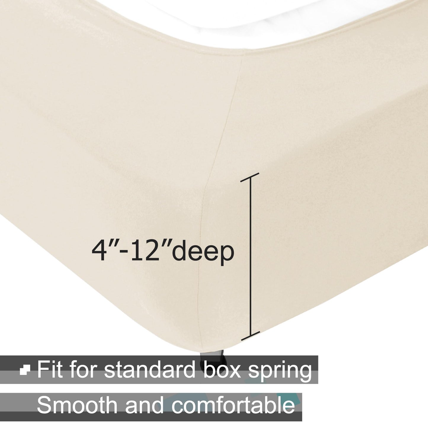 Box Spring Cover King/Cal King Size - Jersey Knit & Stretchy Wrap Around 4 Sides Bed Skirt for Hotel & Home, Beige