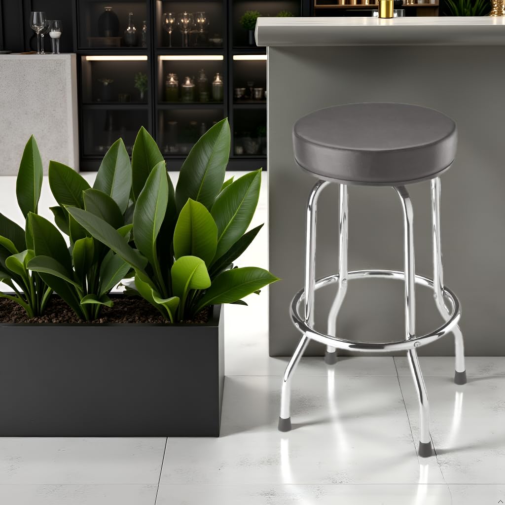 BIG RED Torin Swivel Bar Stool: Padded Garage/Shop Seat with Chrome Plated Legs, Black, 28.74" Tall, 18.5" Diameter