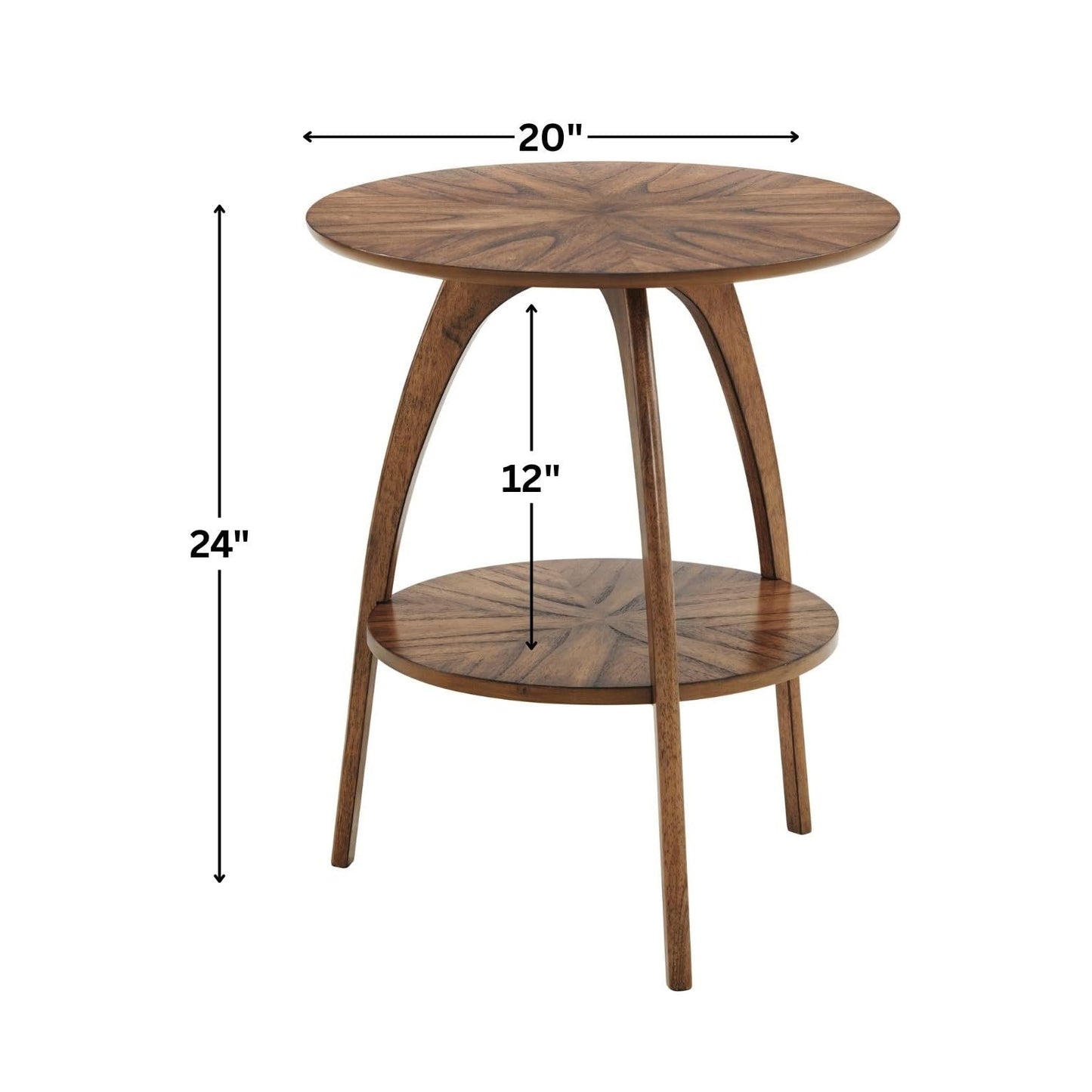 Martin Svensson Home Retro Mid-Century Modern Round Wood End Table, Solid Grain Side Table with Lower Shelf, Small Accent Table for Living Room or Nightstand. Nutmeg Brown.
