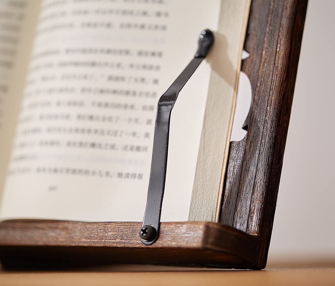 SINOBEST Book Stand with Page Clips, Foldable Reading Rest Holder, Portable Desk Bookrest, Cookbook/Tablet PC/Music Document Stand, Adjustable Wood Reading Frame (Chinese Knot, 11.8 x 8.7 inches)