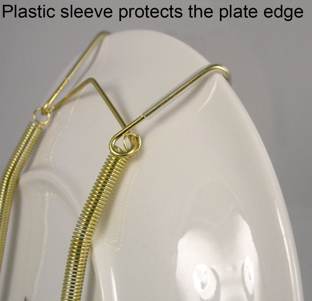 Creative Hobbies® Deluxe Plate Display Hangers, Spring Style - Assembled & Ready to Use - Holds 7 to 10 Inch Plates, Gold Wire Spring Type, Hanger Hooks & Nails Included - Pack of 3