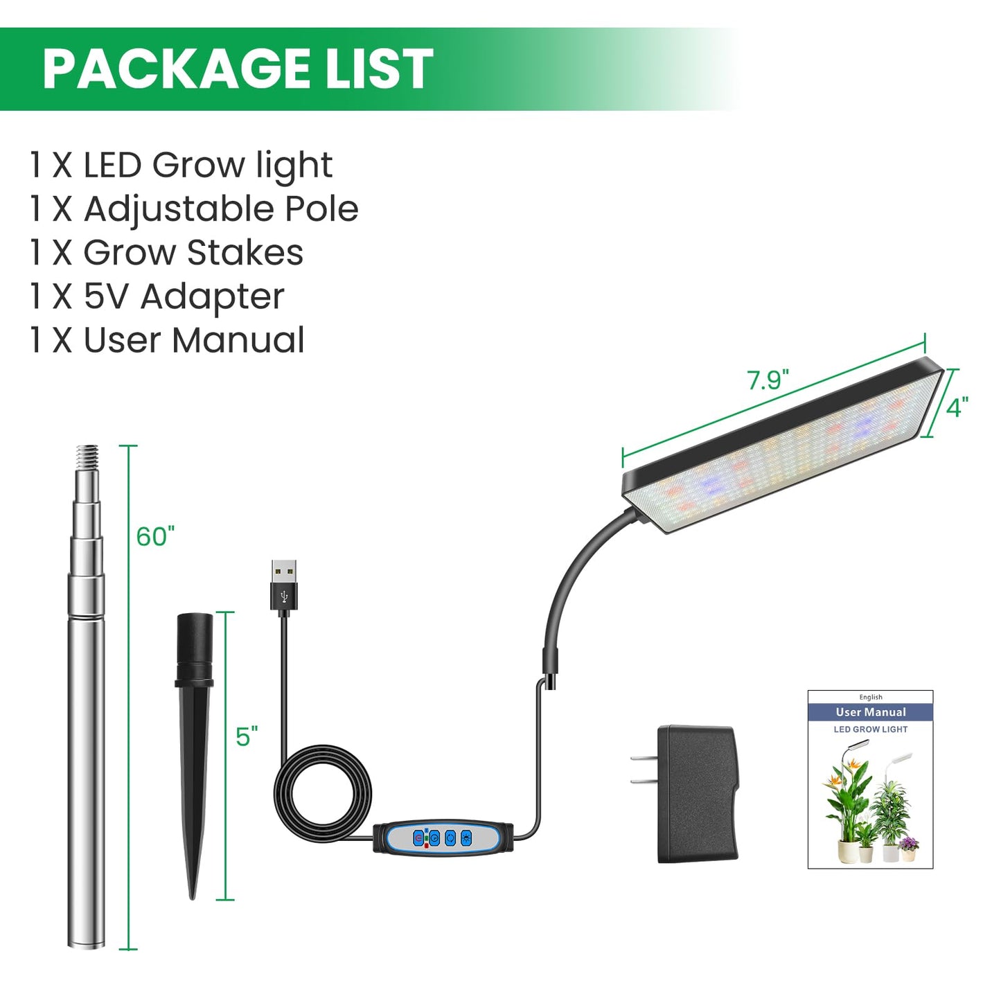 Eurbolan Grow Lights for Indoor Plants,153 LEDs Full Spectrum Plant Light, Plant Growing Lamp with 6/12/16 Timer, 5 Dimmable Levels,360° Gooseneck, 10''-65'' Adjustable Height for Small/Large Plant.