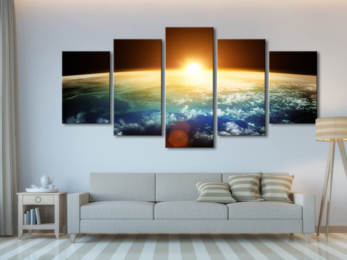 Pyradecor the Earth 5 Panels Extra Large Modern Landscape Artwork Giclee Canvas Prints Space Pictures Paintings on Canvas Wall Art Ready to Hang for Living Room Bedroom Home Decor XL