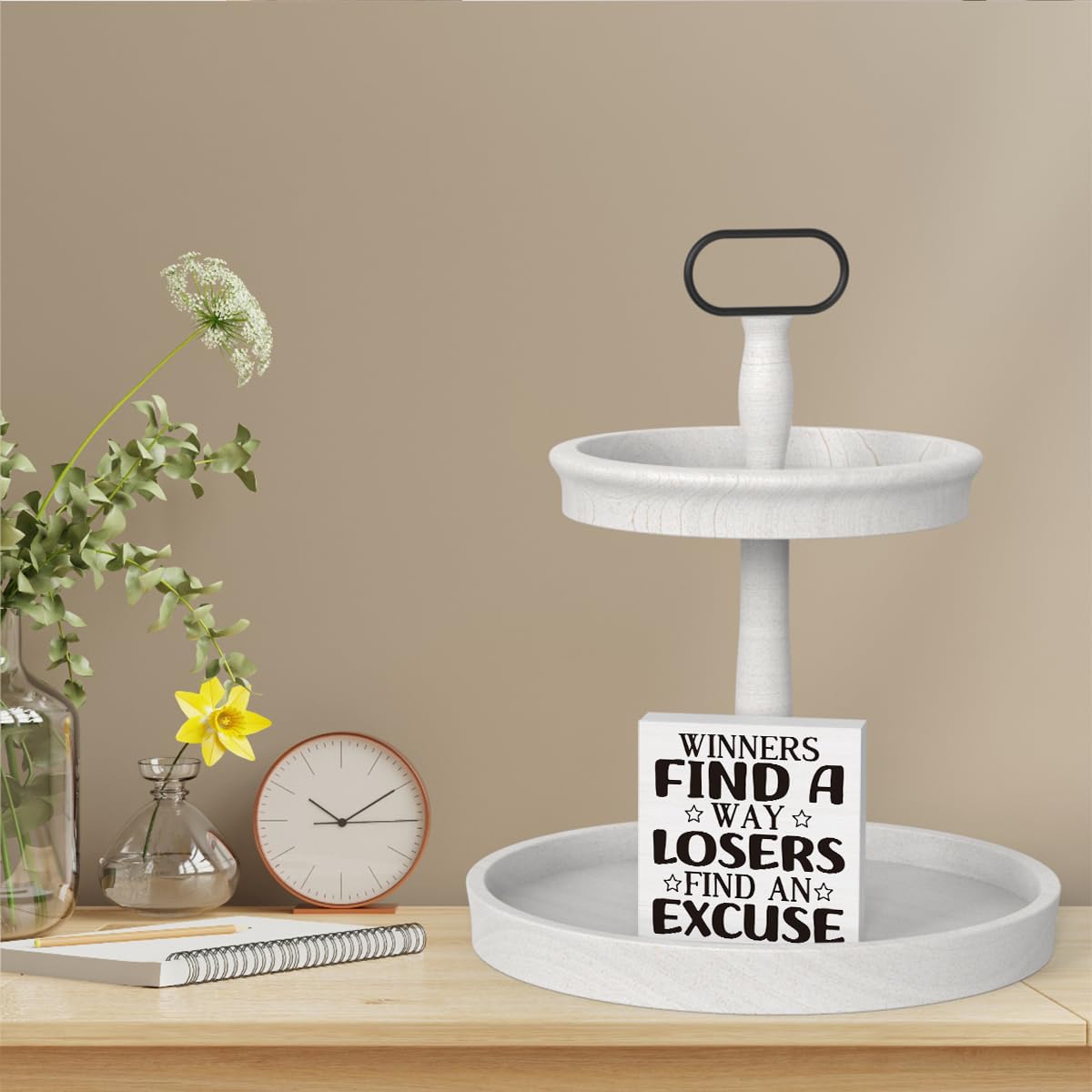Winners Find A Way Losers Find An Excuse Sign Inspirational Sign Desk Decor Motivational Positive Affirmation Gifts Box Sign For Office Home Dorm Tabletop Shelf Decoration 5 x 5 inch
