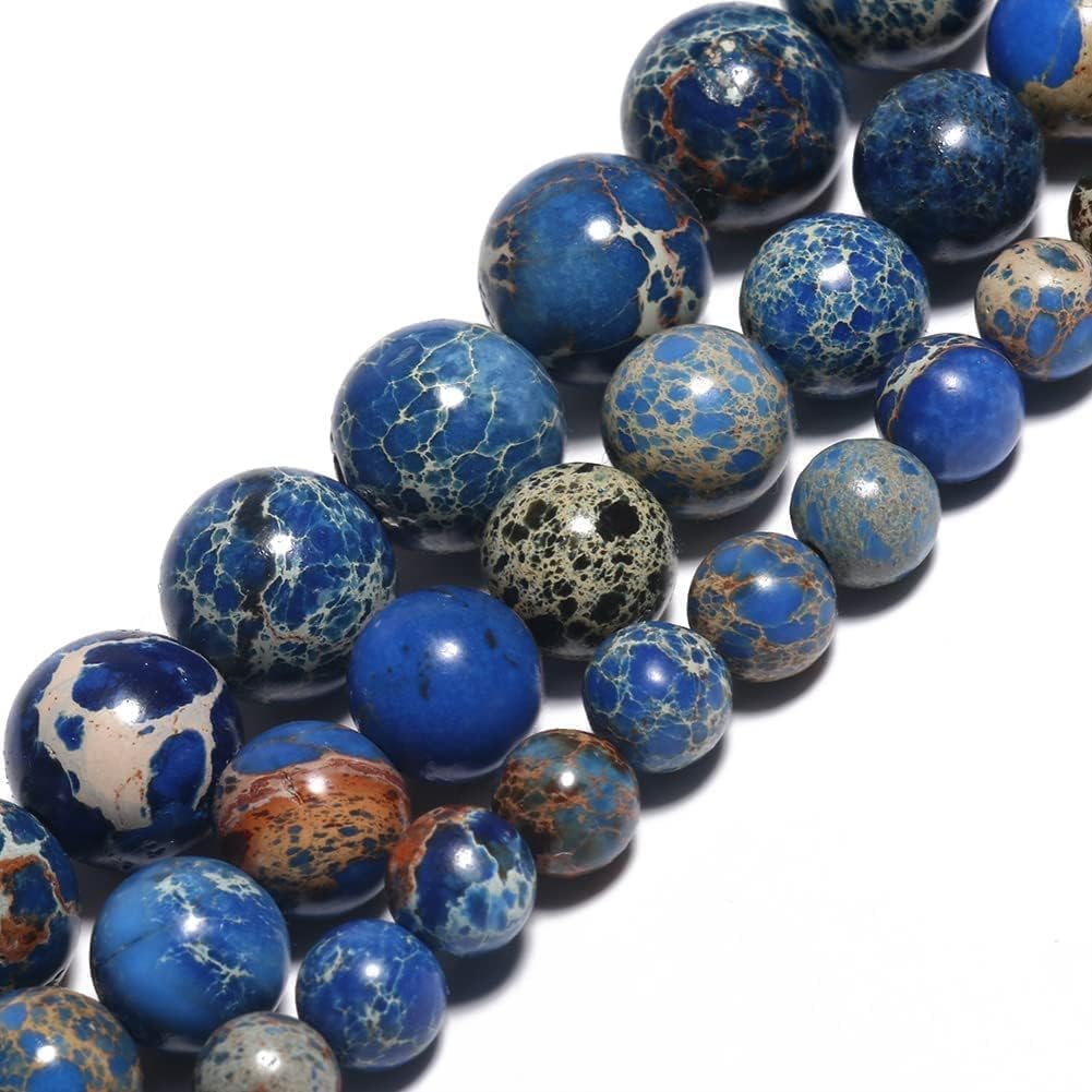 Yochus 45pcs Blue Sea Sediment Beads,8mm Healing Power Natural Stone Round Loose Beads for Jewelry Making Earring Necklace DIY Crafts