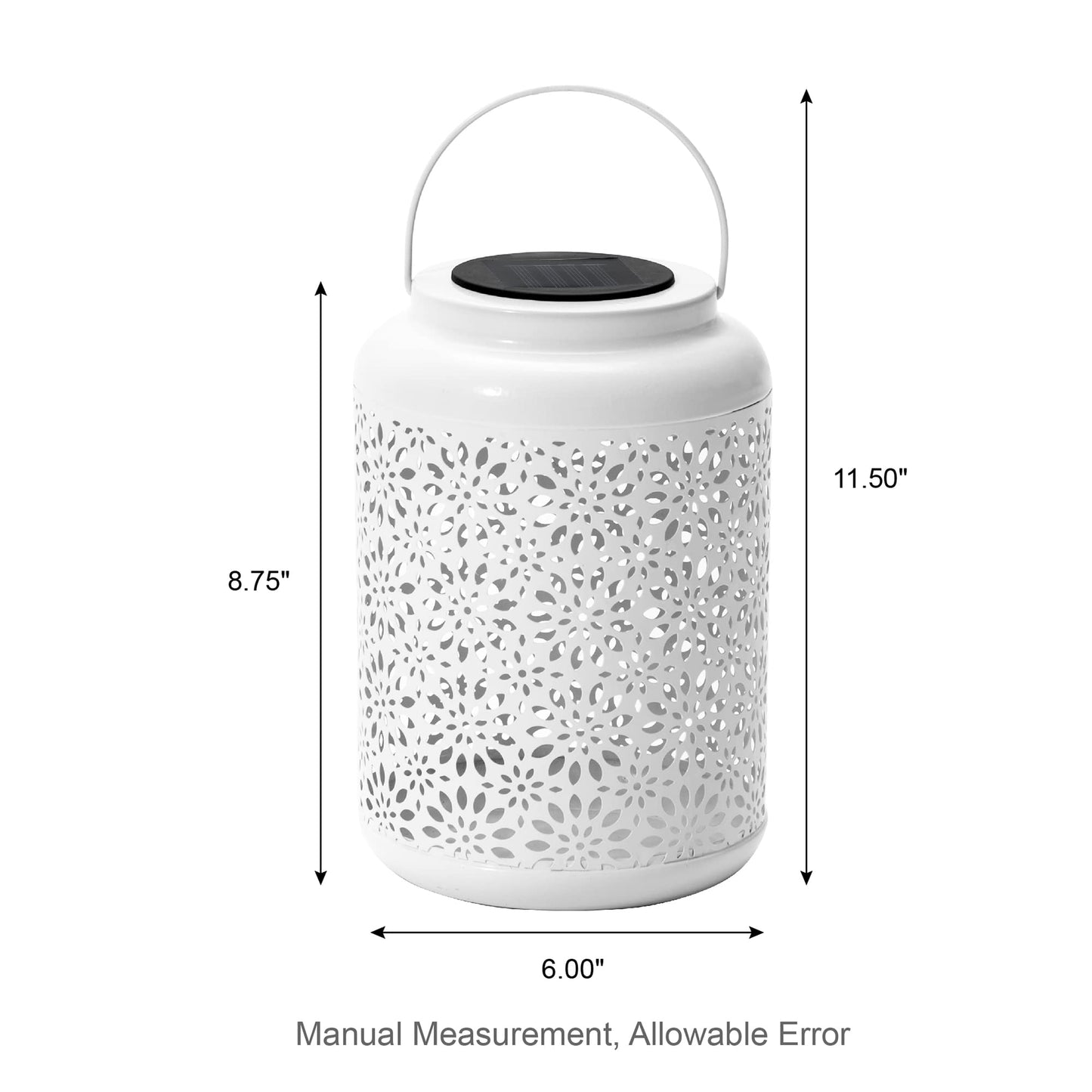 Glitzhome Solar Lantern White Metal Cutout Flower Outdoor Hanging Solar Light with Handle for Garden Patio Yard Outdoor Decor