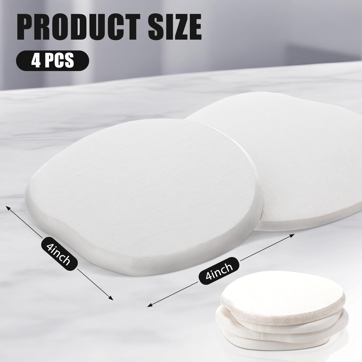 Diatomaceous Earth Coasters Set of 4,Cool Absorbent Quick-Dry Drink Coasters for Desks, Cute Modern Stone Design with Stylish White Aesthetic (4, White)