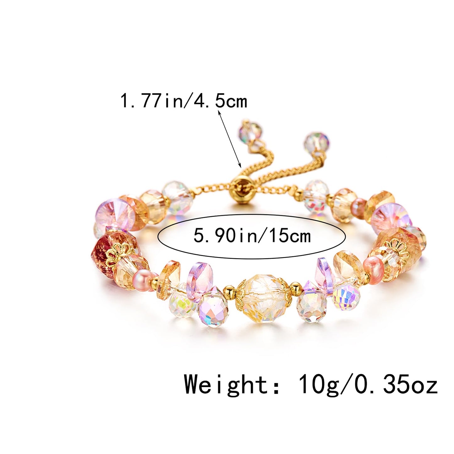 BELLA-Bee Healing Crystal Bracelets for Women Adjustable Rainbow Crystals Amethyst Tourmaline Natural Stone Beaded Bracelets for Women Spiritual Jewelry for Wishes, Protection and Anxiety Relief with Meaning Card (The Keep of Wishes)