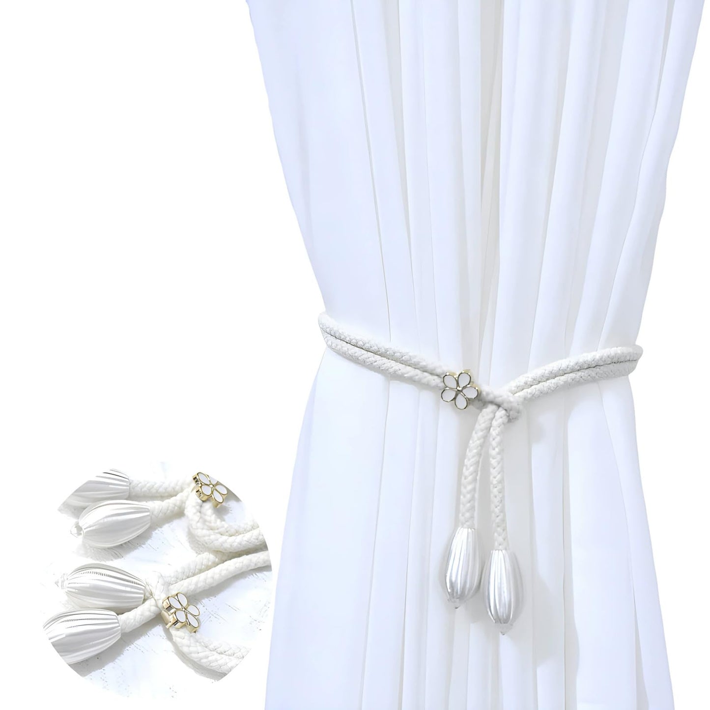 2PCS Classic Decorative Curtain Tiebacks – Easy to Clean and Perfect for Securing Curtains with Grace and Beauty,Stylish and Durable Decorative Accessories for Home (White)