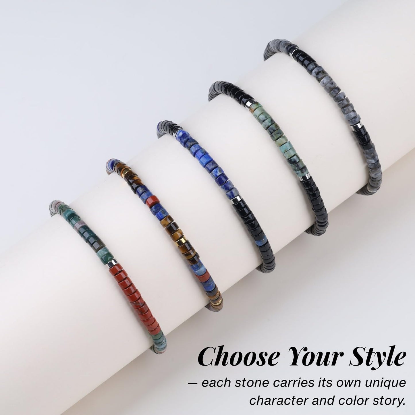 COAI Onyx Lapis Lazuli Bracelet for Men, Heishi Beads Natural Gemstone Bracelet for Men