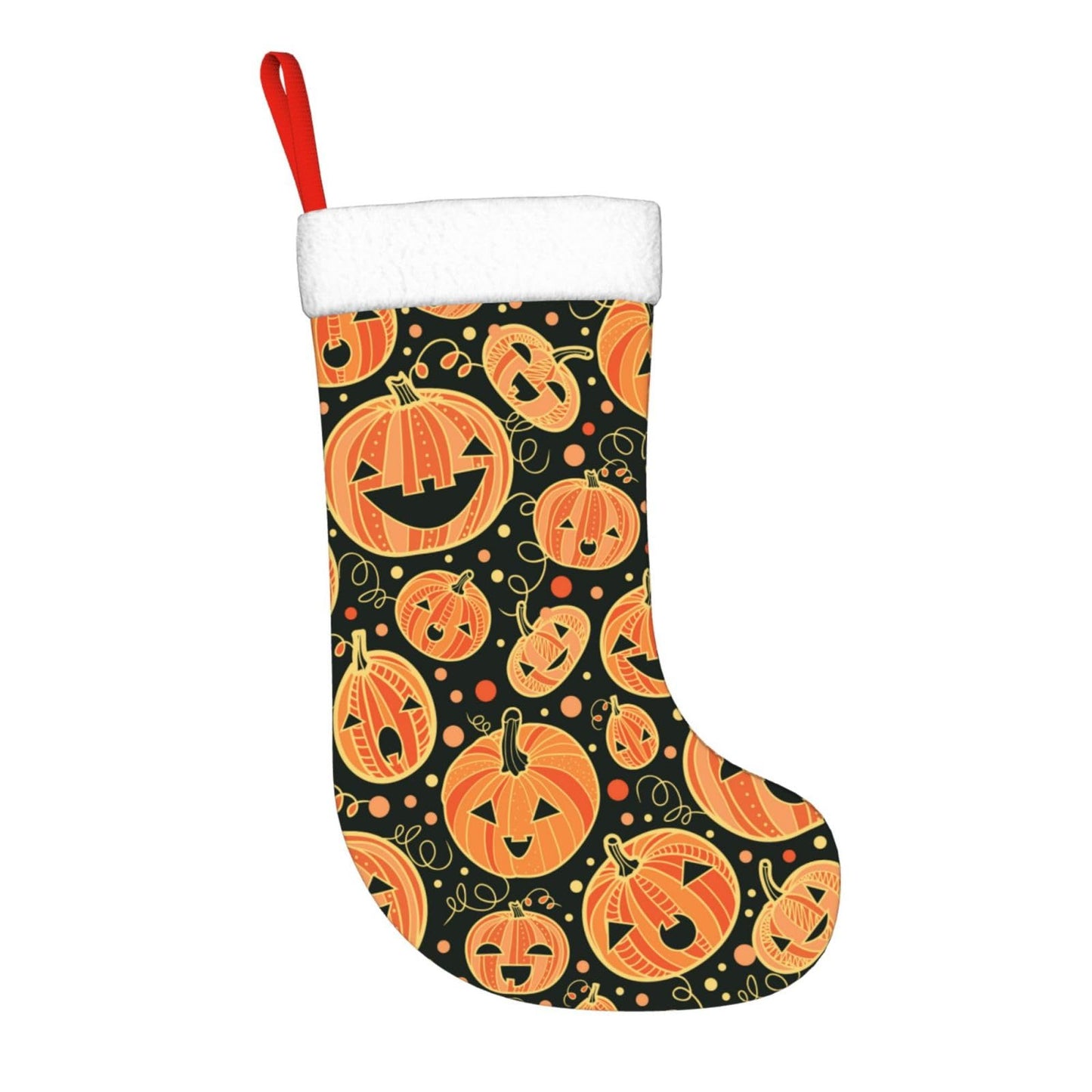 Halloween Pumpkin Christmas Stockings Hanging Decoration Stockings 17.7 Inch Xmas Stockings for Fireplace Family Party Holiday Decor 1PCS