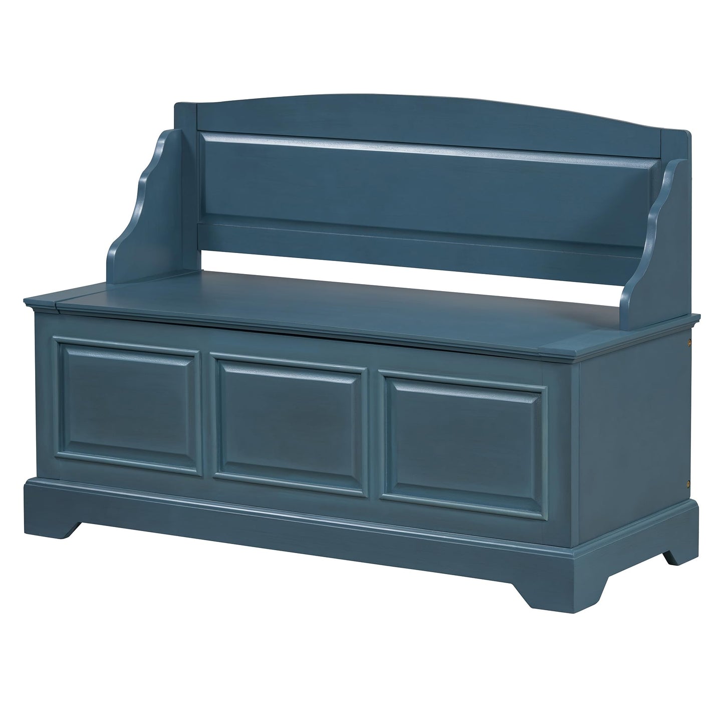 Knocbel Rustic Entry Storage Bench with Hidden Compartments and Removable Cushion, Wooden Entryway Hallway Foyer Shoe Bench Bedroom End of Bed Bench (Antique Navy and Beige)
