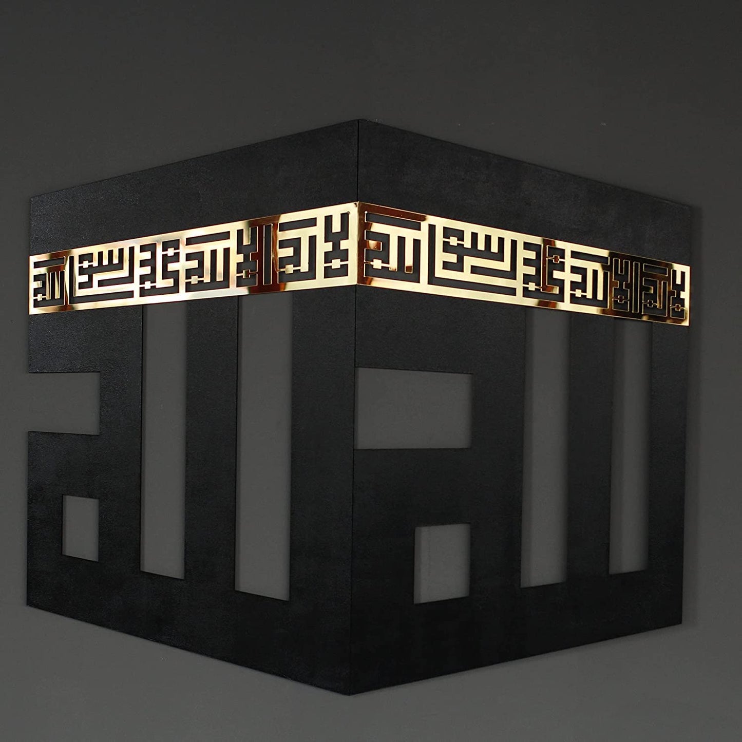 IWA CONCEPT Wooden Acrylic Kaaba Decor written First Kalima and ALLAH Name in Kufic Calligraphy | Islamic Ramadan Wall Decorations|La ilaha ill Allah Muhammadur-Rasul Allah (32'' x 28''|80 x 70 cm)