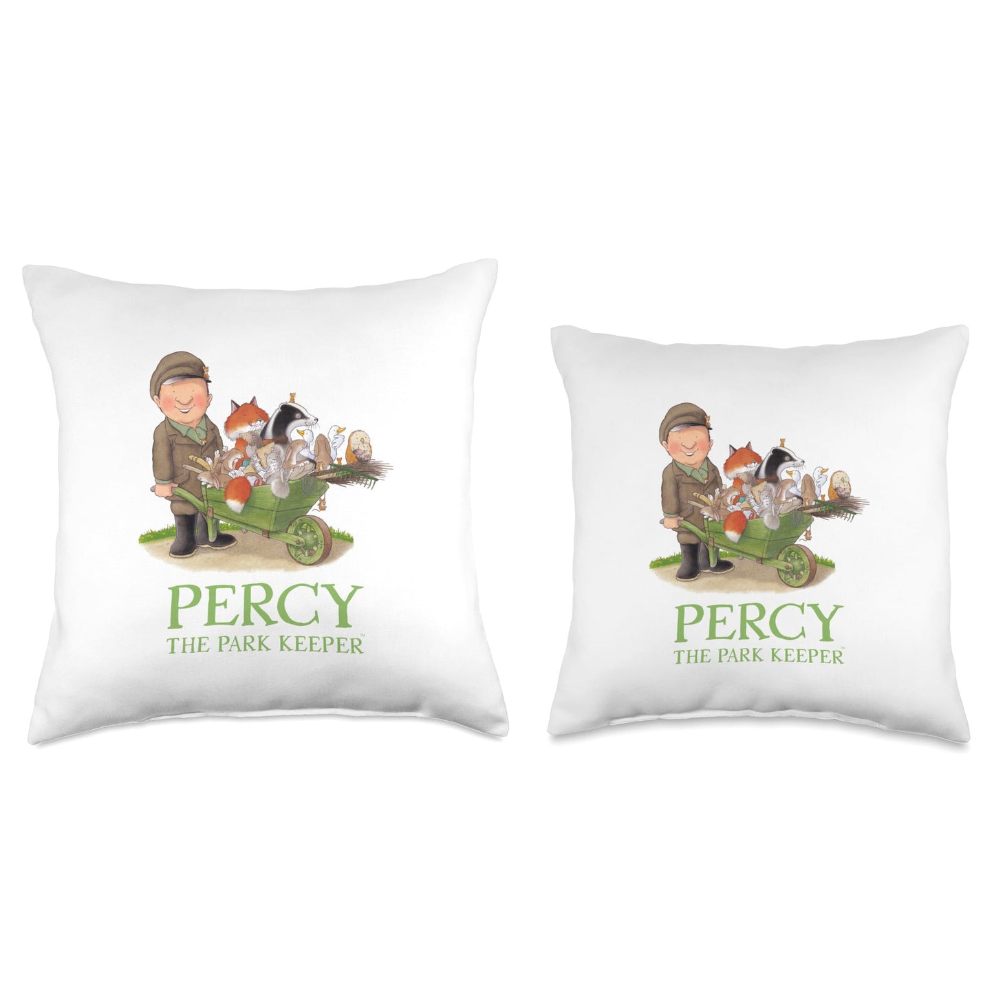 Percy The Park Keeper Percy And Animals In Wheelbarrow Throw Pillow