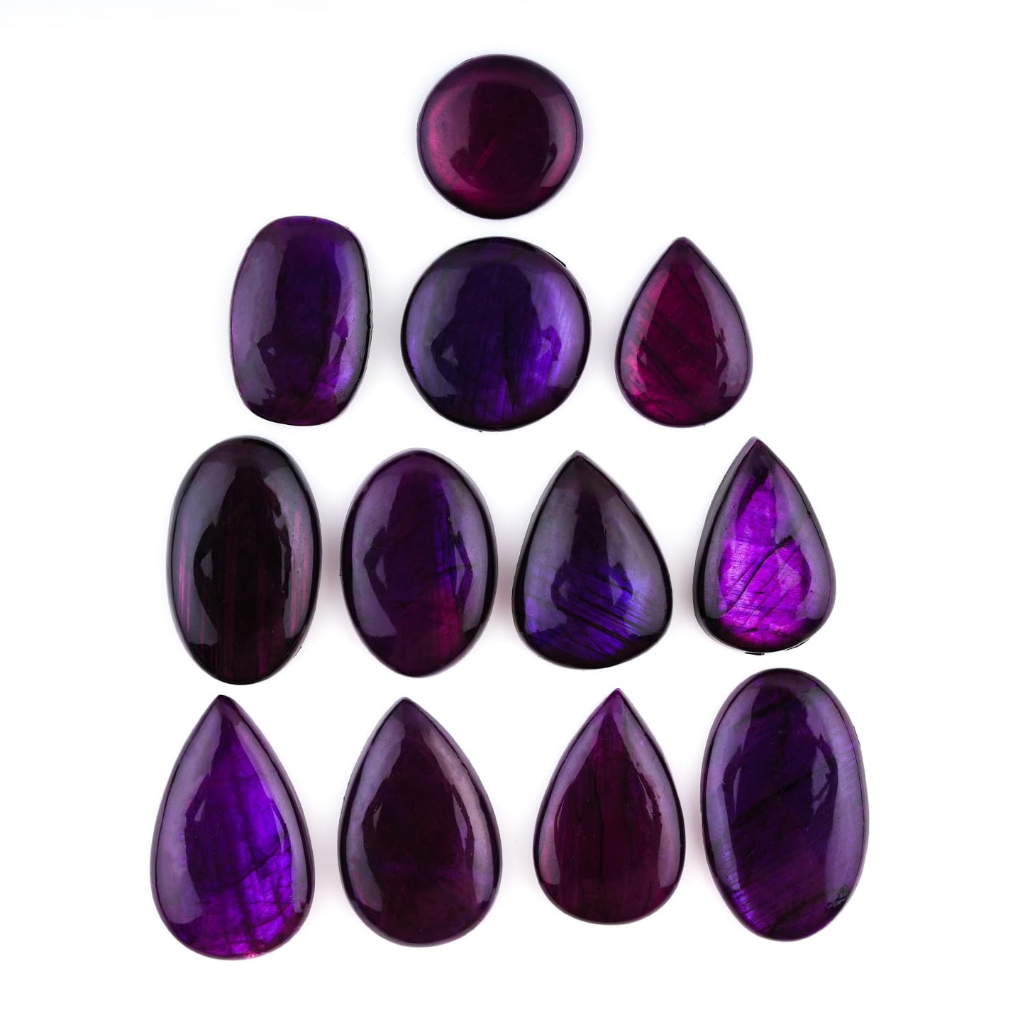 GEMKORA 3PCS Purple Labradorite Mix Gemstones Cabochons, Jewelry Making Loose Stones, Polished Gems, DIY, Wire Wrapping, Healing Crystals, Bulk Gemstone Deal (30-40mm)