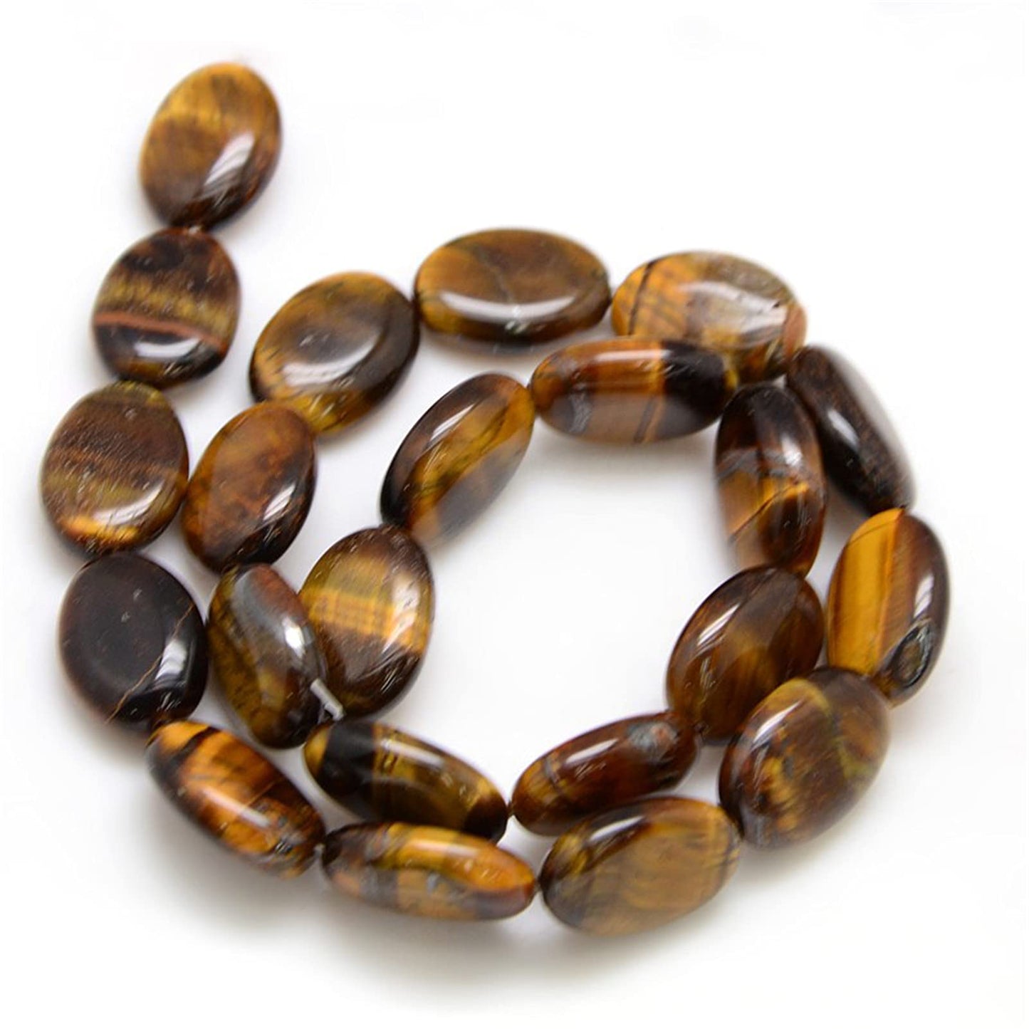 Fashewelry 18pcs Natural Tiger Eye Gemstone Beads Flat Oval Healing Crystal Loose Stone Beads 18x13mm for Jewelry Necklace Bracelet Earring Craft, 15.74 Inch