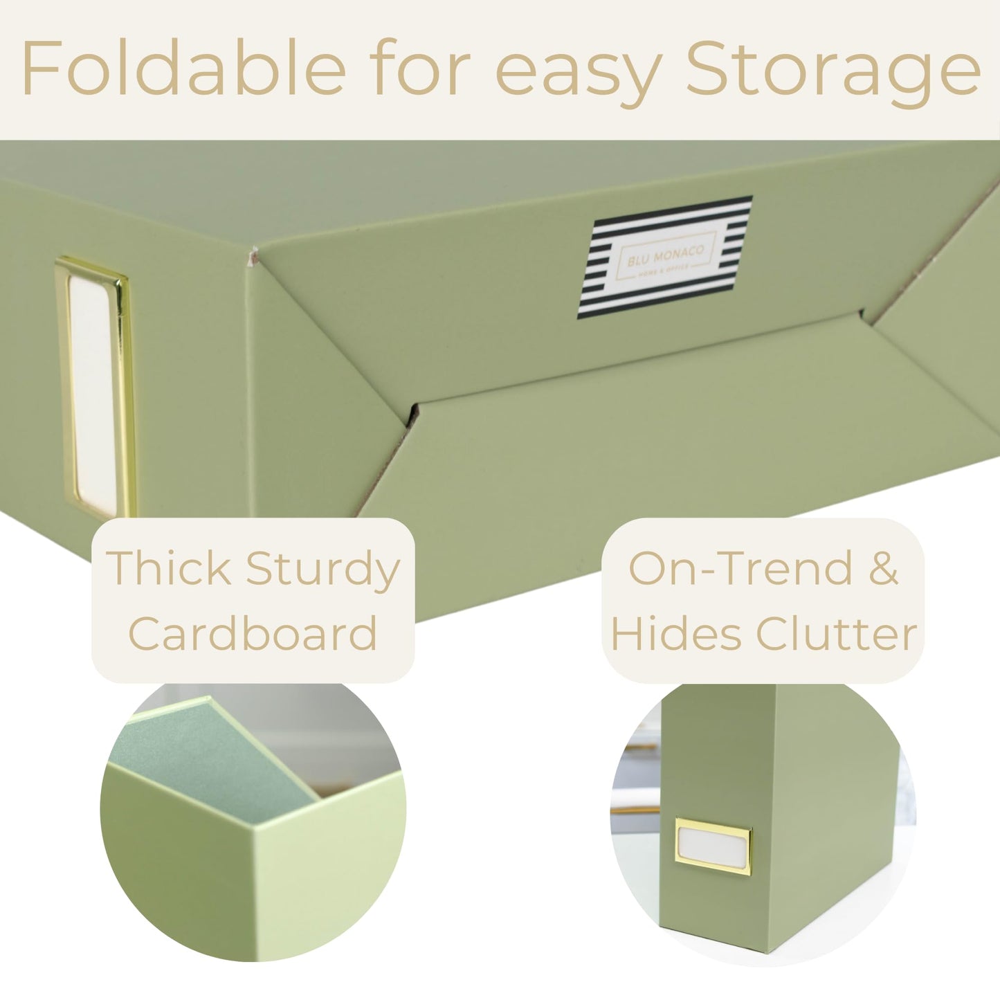 BLU MONACO | Set of 6 Foldable Magazine File Holders in Earth Green | Heavy-Duty Vertical File Organizers with Label Holders | Desk Organizer Set for Paperwork, Documents & Office Storage