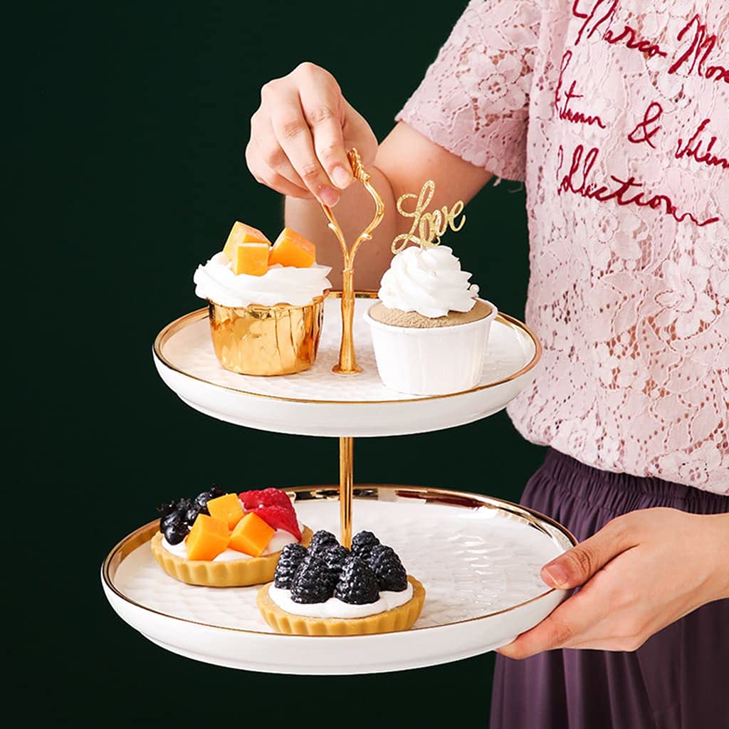 Aebor 3 Tier Round Porcelain Tiered Cupcake Stand, Tiered Serving Stand, Dessert Stand, Serving Tray Platter for Tea Party, Wedding and Birthday (Green)