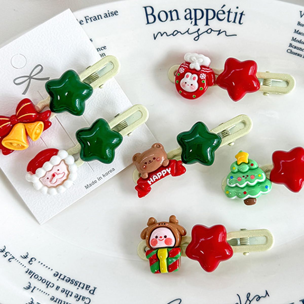 Christmas Hair Clips for Women 6Pcs Cute Hair Barrettes Cartoon Star Santa Claus Bell Gloves Fashion Accessories Xmas Tree Side clip Design Christmas Claw Clips for Women Holiday Party Hairs Decor