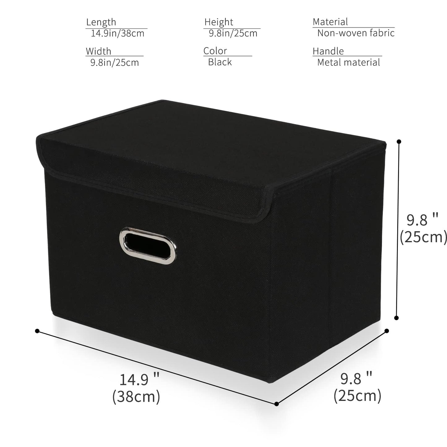 SEVENDOME 1-Pack Large Collapsible Storage Bins with Lids,Fabric Storage Cubes Organizer for Shelves,Closet,Nursery,Foldable Cube Storage Baskets with Handles,Home Boxes (14.9"x9.8",Black)