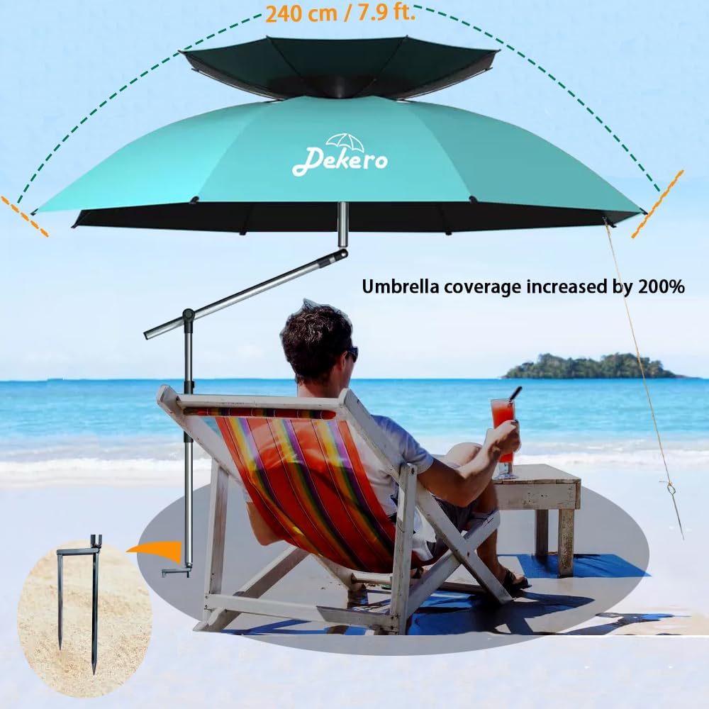 Dekero 8ft large Beach Patio Umbrella with Sand Anchor, Heavy Duty Wind UV Protection with Tilt & Sun Shade, Portable for Beach, Patio, Travel, Sport, Boat, Outdoor or Garden