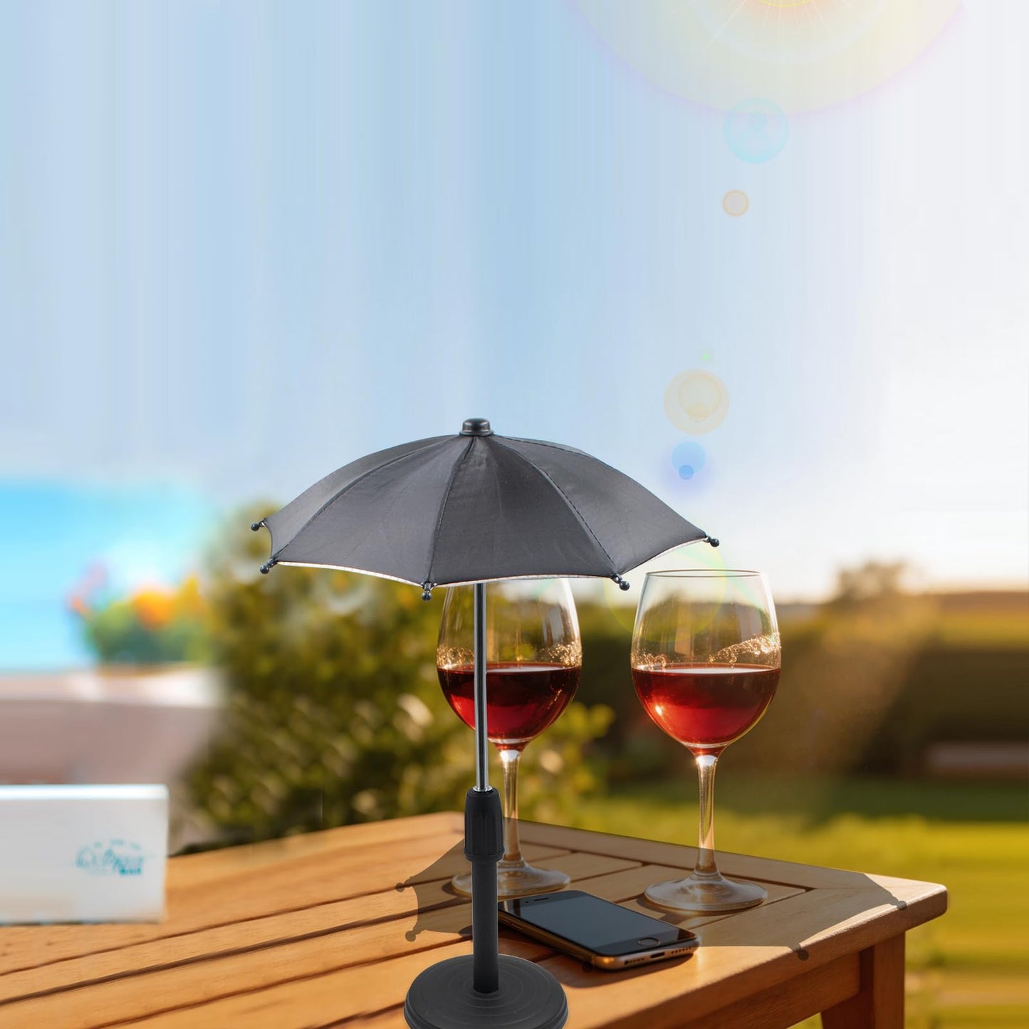 2 PCS Mini Sun Shade Umbrella with Heavy Duty Base, Mini Pool Umbrella to Keep Your Drinks Cold and Prevent Overheated Phone, Portable Foldable Drink Shade for Pool, Beach, Camping, Patio (10.6in)