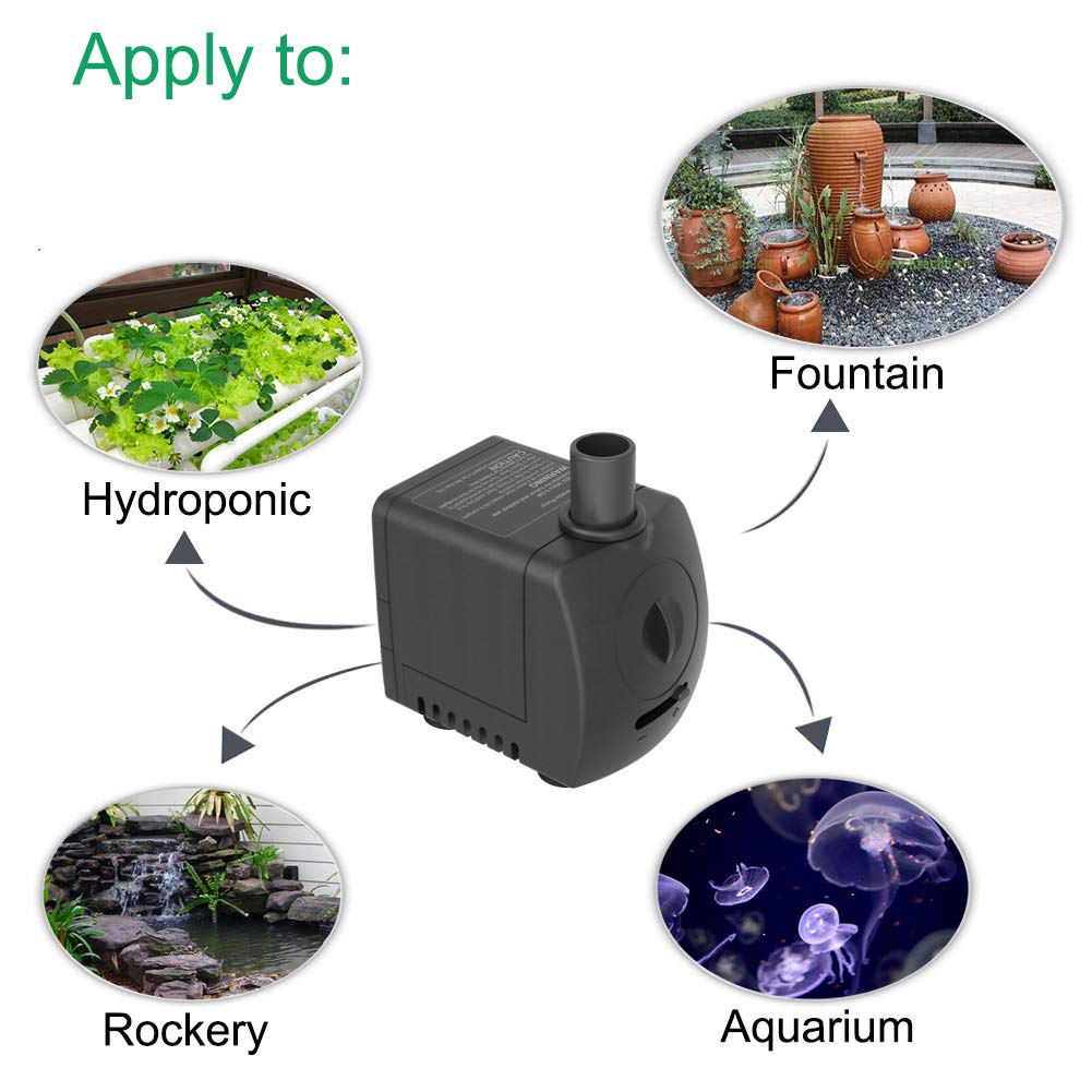 Knifel Submersible Pump 150GPH (550 L/H 9.5W) Ultra Quiet with Over Heating Protection 4ft High Lift for Fountains, Hydroponics, Ponds, Aquariums & More