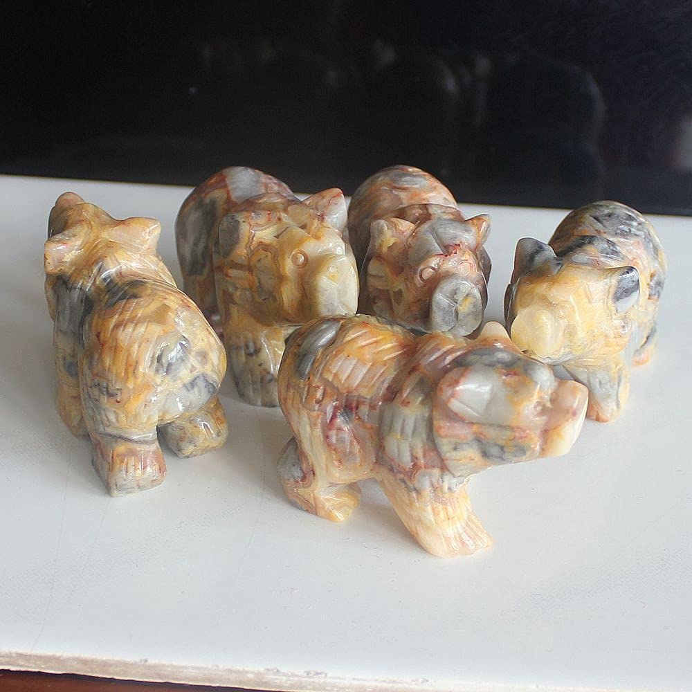 2'' Hand Carved Mixed gemstome Crystal Bear Figurine Animal Carving (Crazy lace Agate 2)