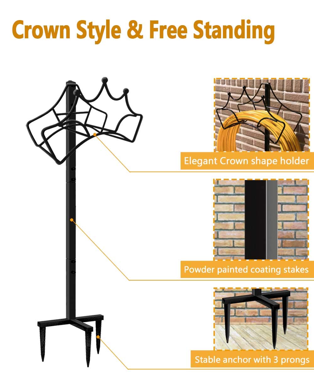 Garbuildman Freestanding Garden Hose Stand Holder - Metal Water Pipe Reel Rack for Outdoor, Shiny Black