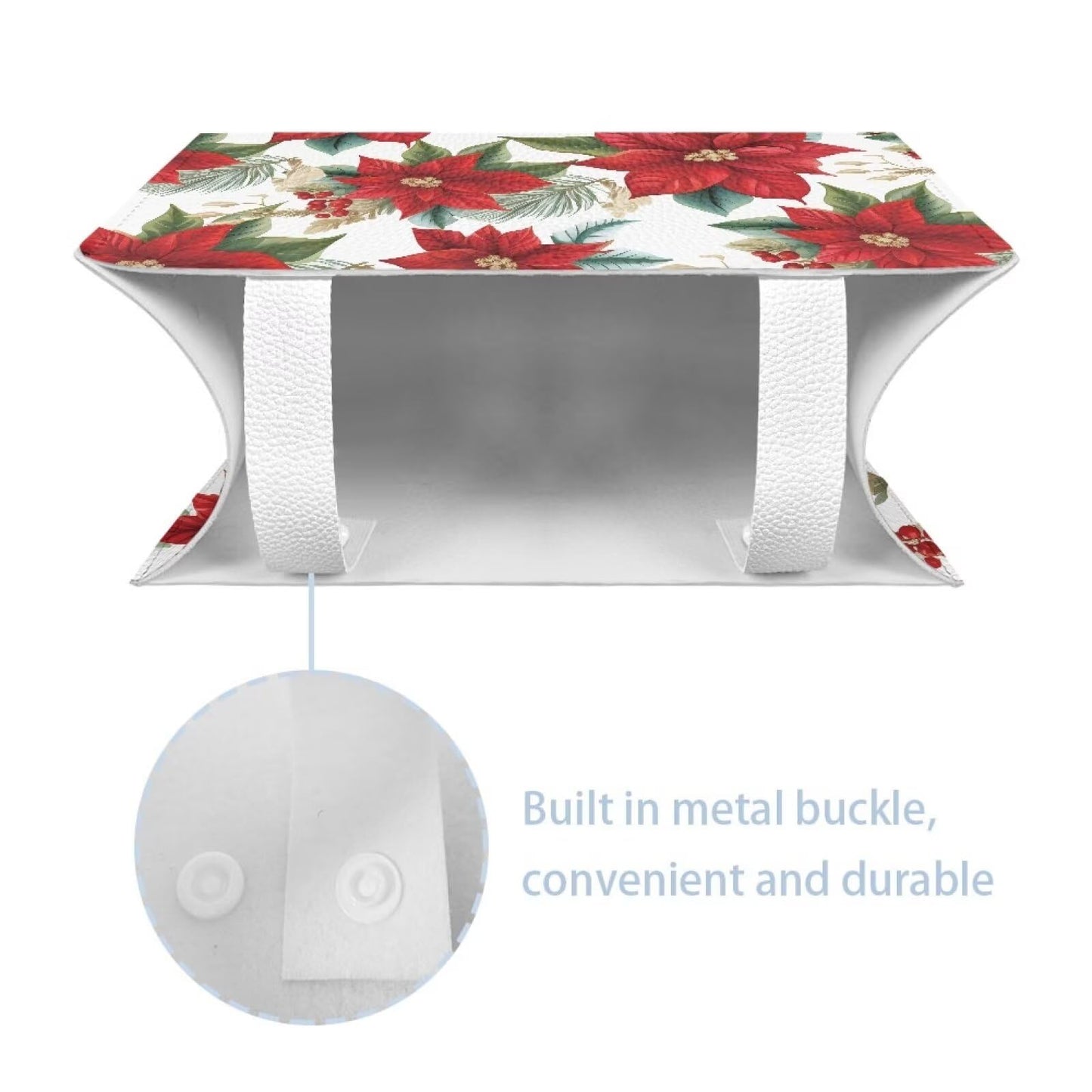 Viewamoon Christmas Floral Tissue Box Cover Rectangle Leather Soft Fabric Paper Holder Box Easy to Install 9x5x5 Cube Cover for Bathroom Deocration