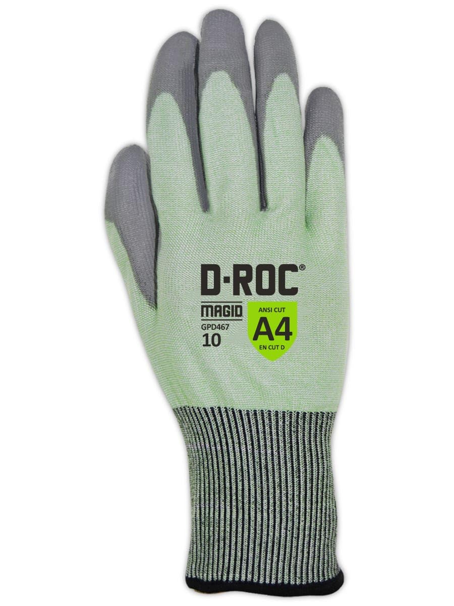 MAGID D-ROC ANSI A4 Touchscreen Compatible PU Coated Work Gloves, 1 Pair, Size 9/Large, GPD467
