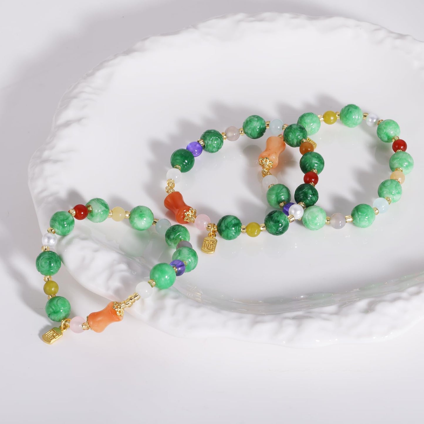 Handmade Natural Jade Beaded Bracelet for Women & Men – Genuine Green/White Jade Gemstone Stretch Bracelet – Lucky Energy Healing Jewelry Gift for Peace, Prosperity & Protection ST-06