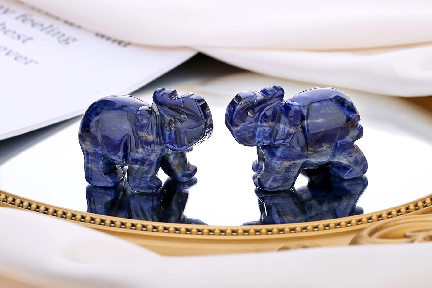 QINJIEJIE Crystals Elephant Decor Blue Sodalite Cute Desk Stones Statue Natural Gemstones Decoration Home Room Office Pocket Figurine Meditation Spiritual Christmas Stocking Stuffers Gift Women