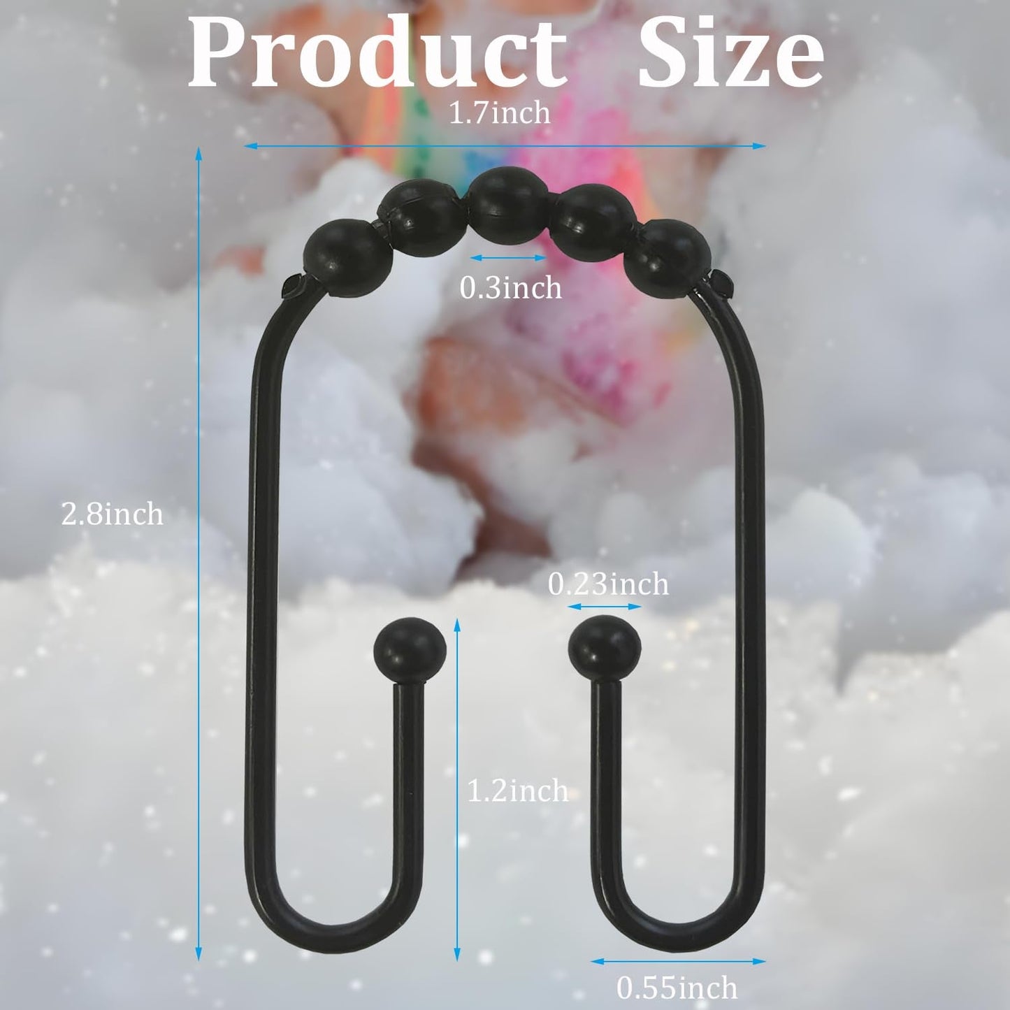 Resze U Shaped Shower Curtain Hooks Rings,12 Pcs Durable Rust Resistant Metal Shower Hooks, Double Glide Smoothly Anti-Drop Shower Rings for Shower Curtain Rod,Black