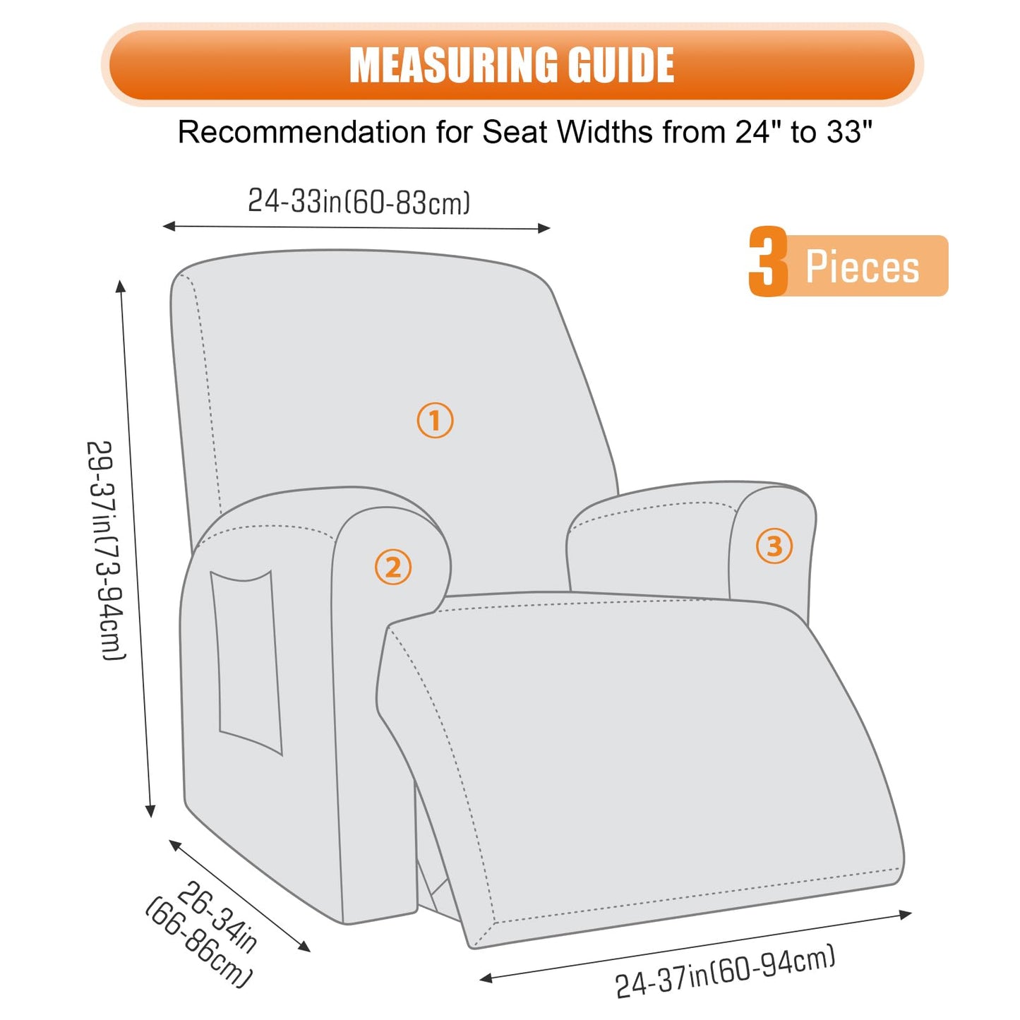 VANSOFY Recliner Chair Cover, 3-Pieces Stretch Recliner Covers for Recliner Chair Soft Reclining Chair Slipcover Furniture Protector for Dogs Cats(Dark Gray)