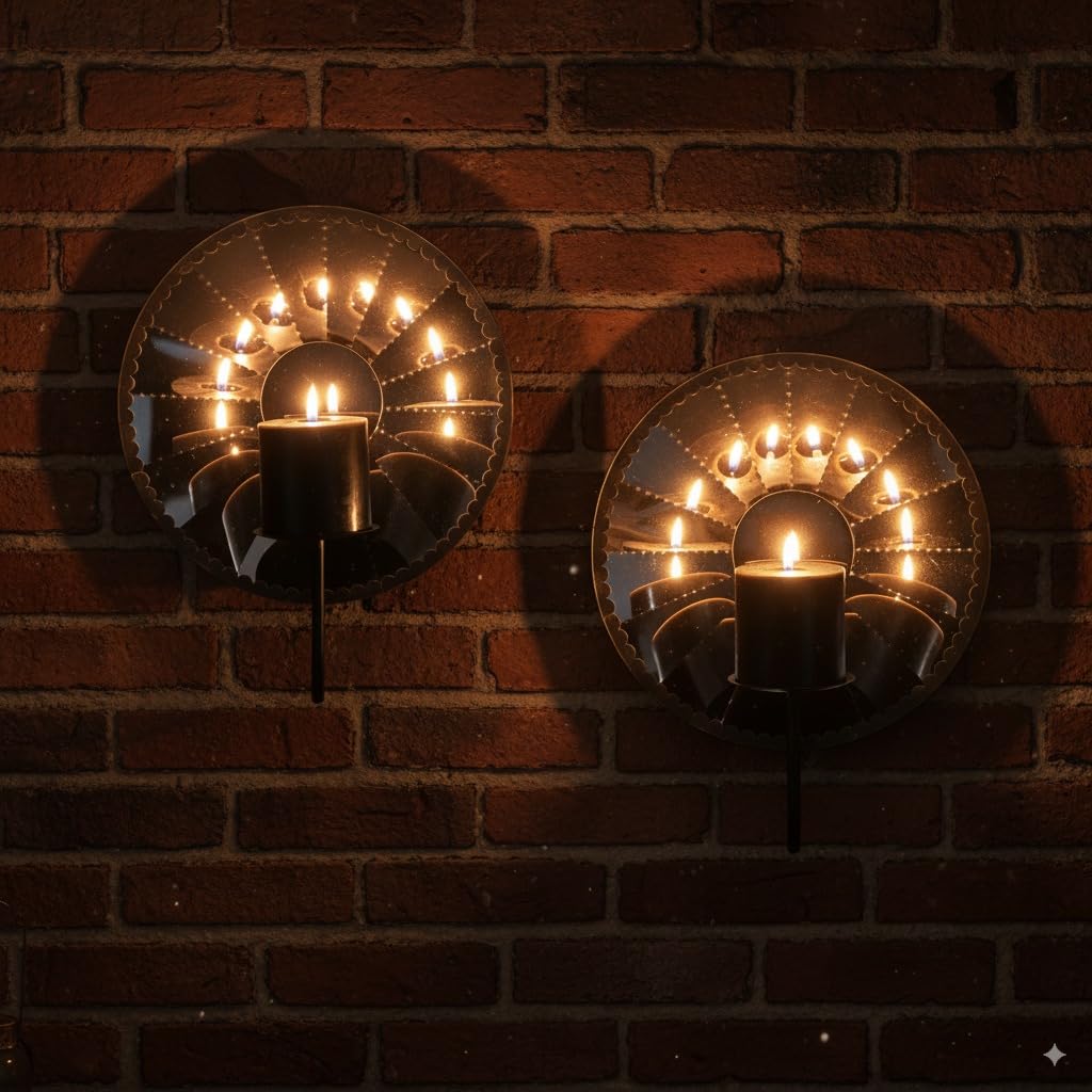 Woparty Candle Sconces,Wall Candle Holder Set of 2, Multi-Angle Light Reflection for Wall Decor Living Room,Dining Room 11.8" H x 10.8" W x 4.9" D