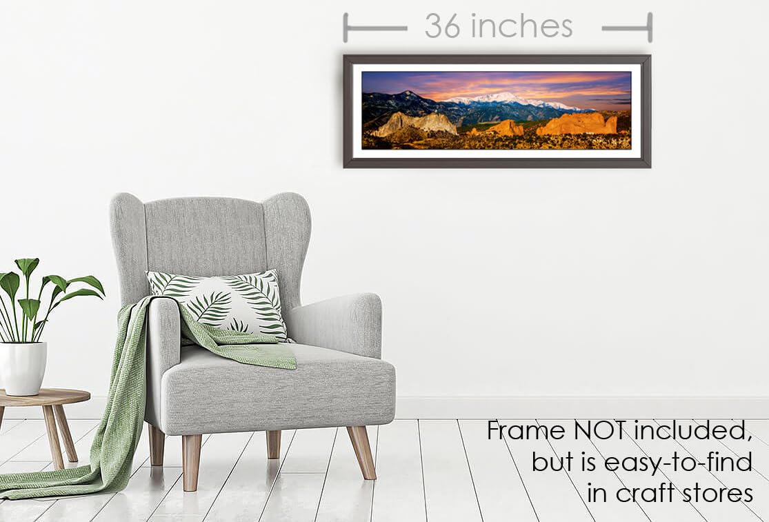 PHOTOSBYJON Pike's Peak and Garden of The Gods 11.75 inches x 36 inches Colorado Mountain Landscape Photographic Print Panorama Poster Photo Picture Standard Size